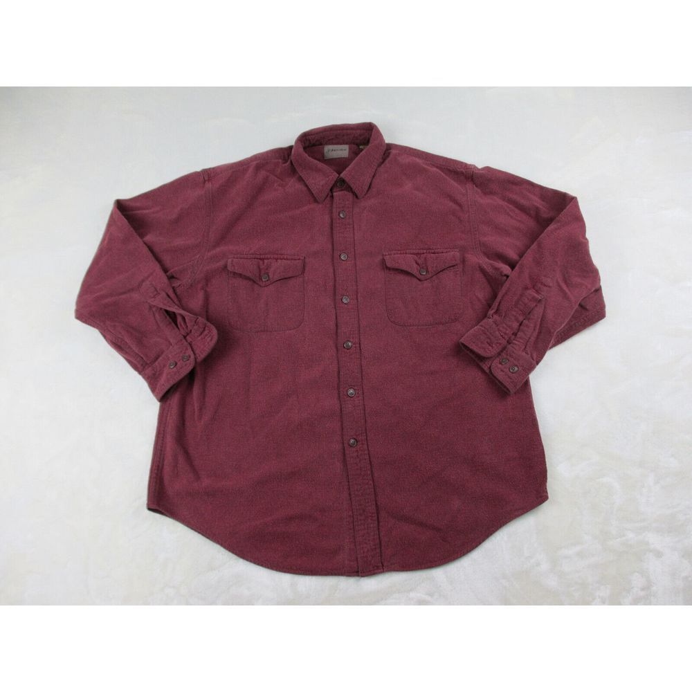 VINTAGE St. John's Bay Shirt Mens Large Red Cotton Flannel Button Up‎ Casual*